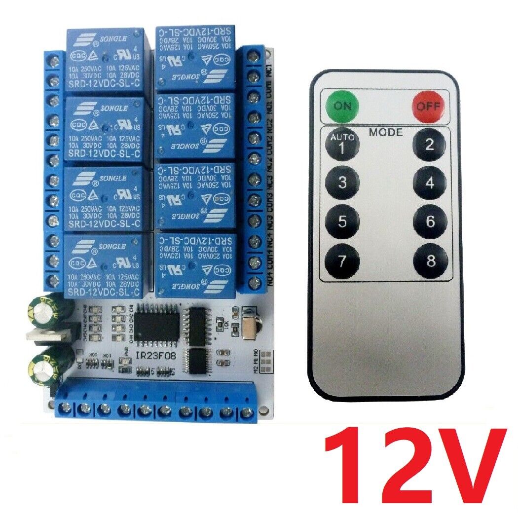 IR23F08 DC 5V 12V 8ch IR infrared control Switch Timer Delay Self-locking Latch Relay