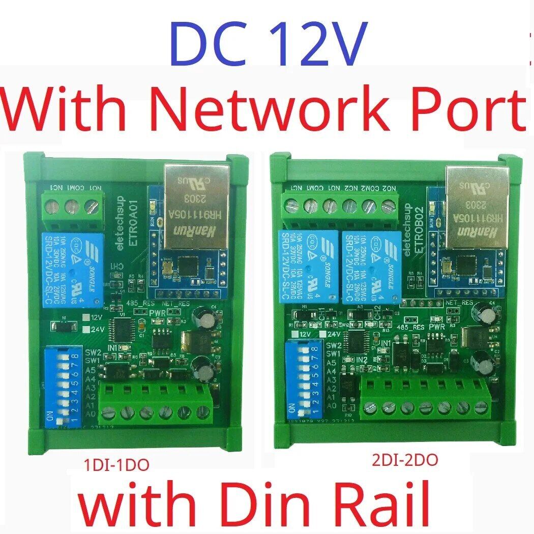 ETROA01 ETROB02 DC 12V/24V 1-2Ch DIN35 Rail RS485/Ethernet Modbus RTU Relay Board