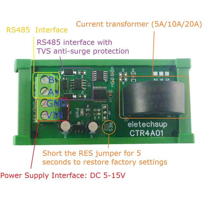 CTR4A01 5-20A 220V 60HZ RS485 Current Collector Ammeter MODBUS PLC AC Transformer Meter