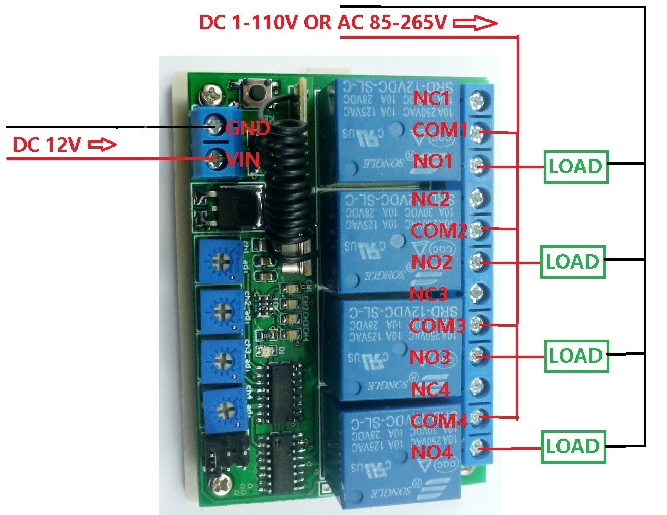 RF22A04 433M forArduno Remote Control UART PC USB RF Wireless Relay Controller PT2262 MC