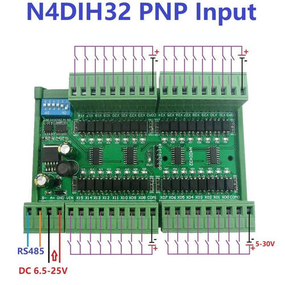N4DIM32 N4DIH32 DC 12V 24V 32Ch PNP NPN Input RS485 Modbus RTU PLC IO Switch Digital Collector