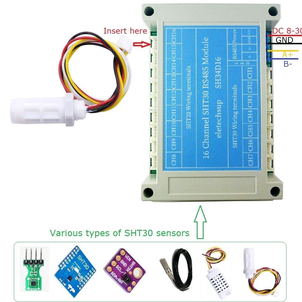 SH34D16 Digital Thermometer 16CH RS485 Temperature Humidity Collector Acquisition SHT30