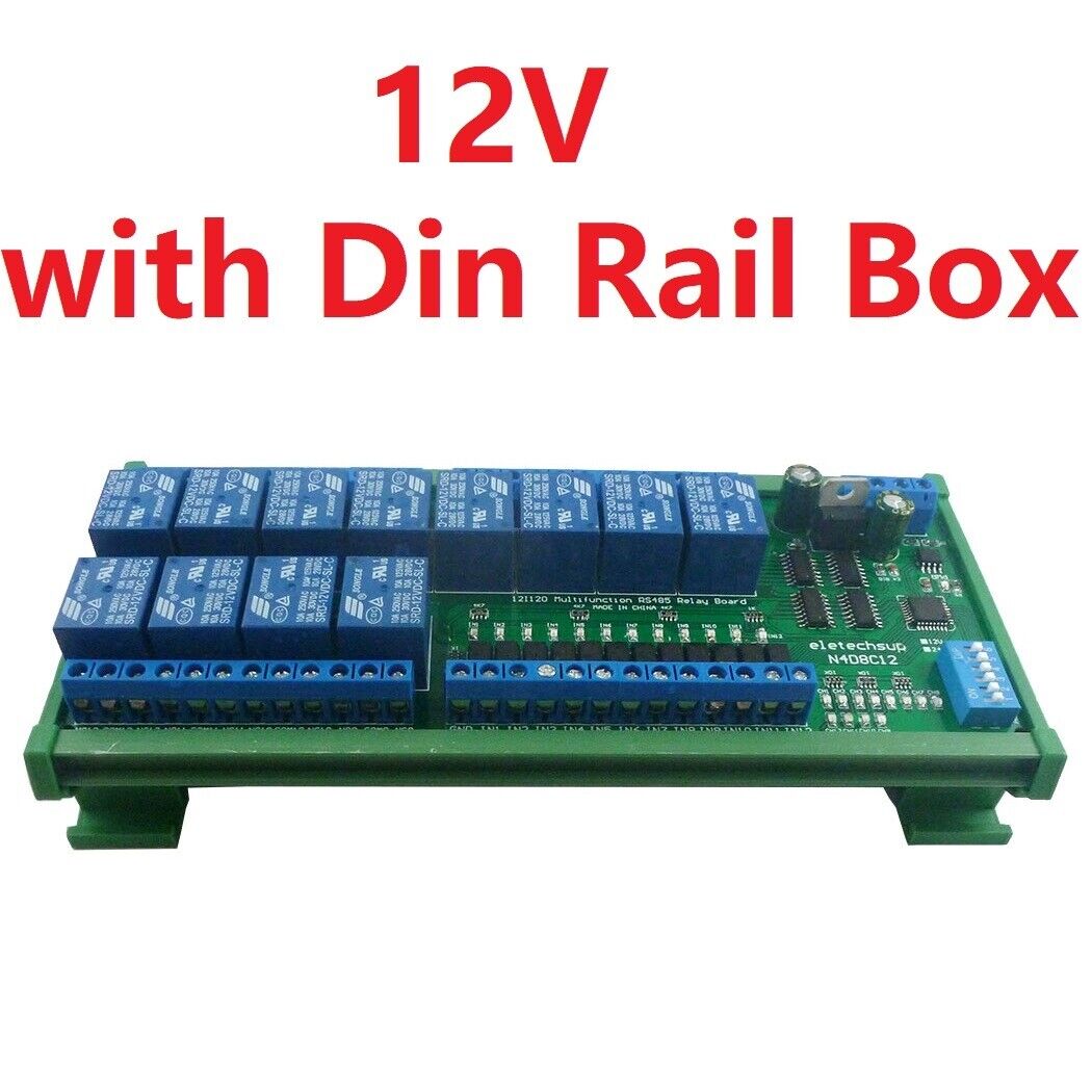 N4D8C12 12ch Digital IO UART RS485 Relay Module Modbus RTU DIN35 C45 Rail Box PLC PTZ
