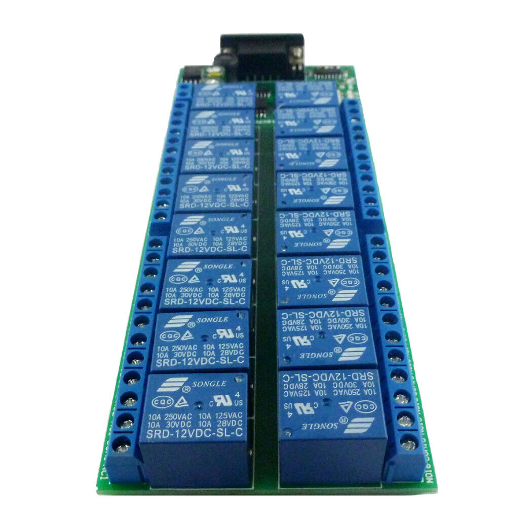 R223C16 16ch 12V RS232 Serial Port DB9 Relay Board UART LED Motor Smart Switch Module