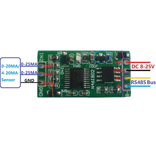 N46IB02 2ch DC 12V 4-20MA Current Analog Acquisition ADC module RS485 Modbus RTU Board