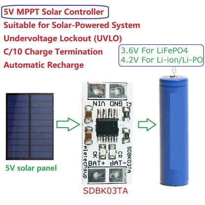 SDBK03TA 1A 3.7V Li-ion Li-Po / 3.2V LiFePO4 Battery 4.2V 3.6V Charger MPPT Solar Control