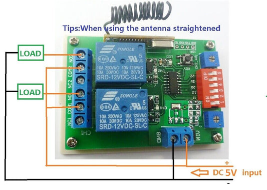 CE029B DC 5V 433mHz 2 Channel RF ASK OOK Wireless Link Delay Relay Remote Controller