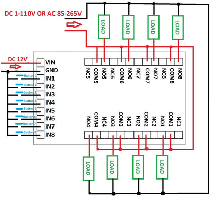IO43A08 DC 12V 8ch Cycle Delay Time Relay Timer Control Switch Power sequencer PLC Motor