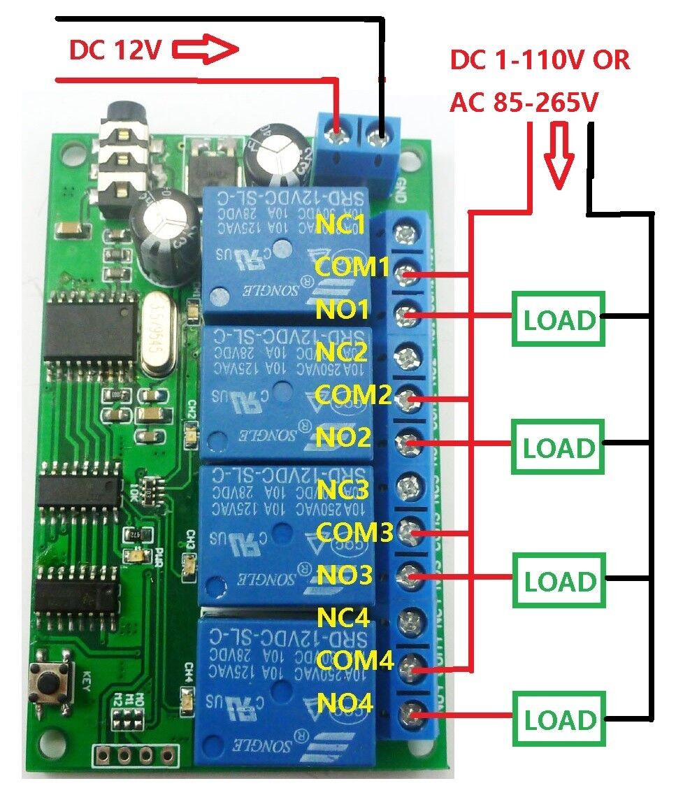 AD22B04 12V 4ch MT8870 DTMF Tone Signal Decoder Relay Phone Remote Control PLC