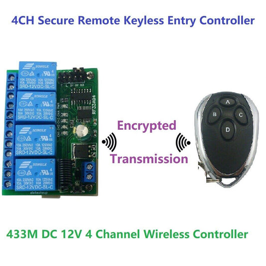 RF33A04  4 Channels RF Wireless HCS301 12V DC 433M RF Rolling Code Encoder Decoder Motor