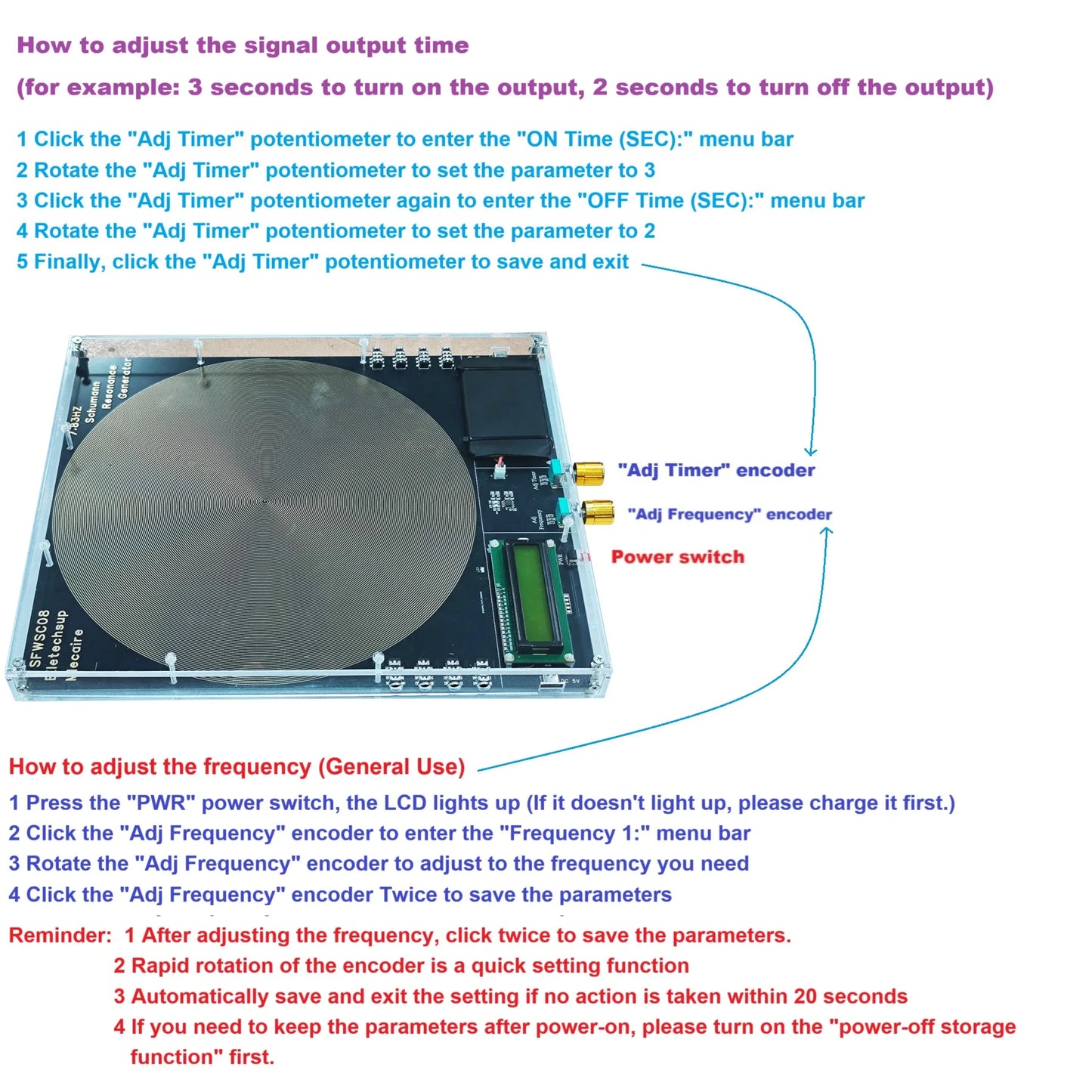 SFWSC08 8CH 250MM Large 25 Frequencies Sequential Output 7.83Hz Battery power Schumann Resonances Generator
