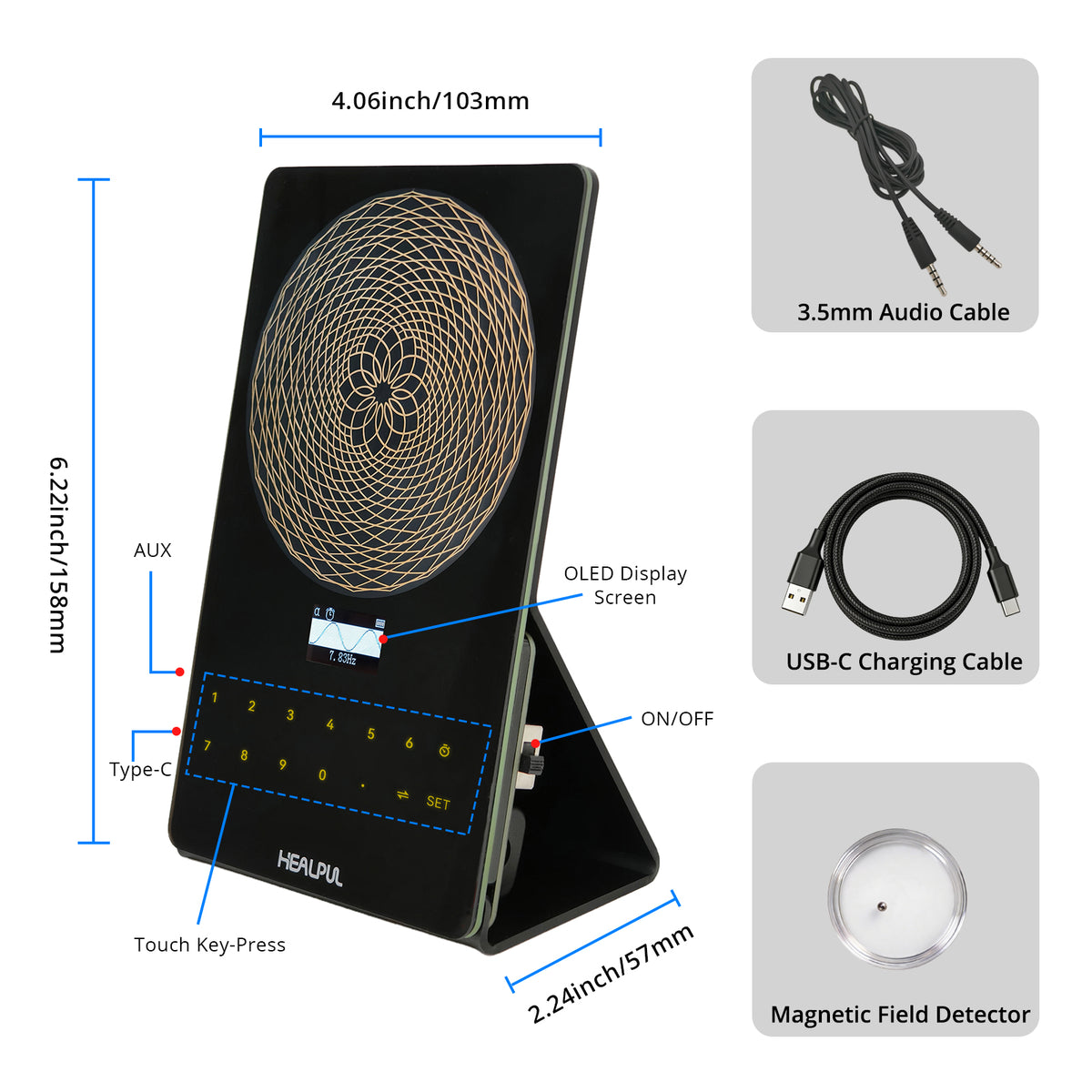 Schumann Generator Desktop Vertical Battery Rechargeable power + touch screen