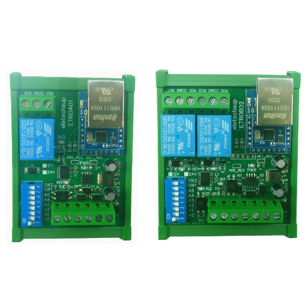 ETROA01 ETROB02 DC 12V/24V 1-2Ch DIN35 Rail RS485/Ethernet Modbus RTU Relay Board