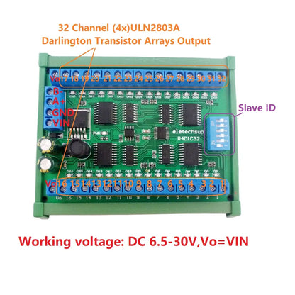 R4D1C32 DC 6.5-30V 32ch DIN35 C45 Rail Box RS485 Modbus RTU Controller 300MA Driver Module for PLC Relay Switch LED Motor