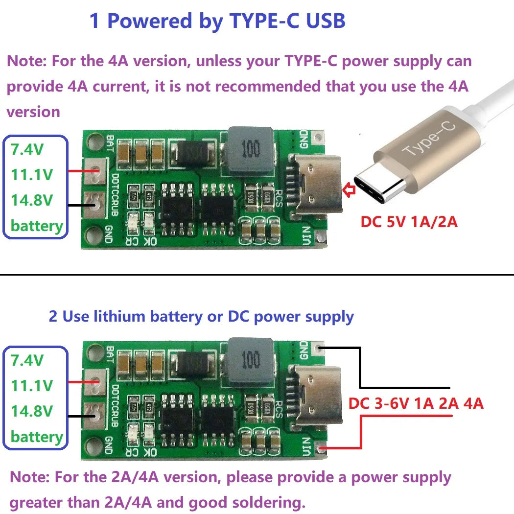 DDTCCRUB Multi-Cell 2S 3S 4S Type-C To 8.4V 12.6V 16.8V Step-Up Boost LiPo Polymer Li-Ion Charger 7.4V 11.1V 14.8V 18650 Lithium Battery