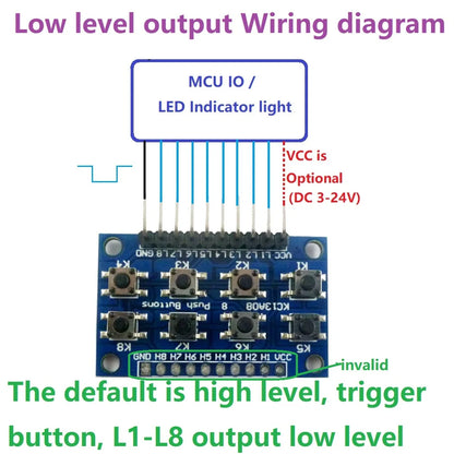KC13A08 8-button Low High level Push Buttons module 8 Keyboard Keypad for Arduiuo DUE Breadboard Leonardo ZERO Tre Micro banana pi STM32