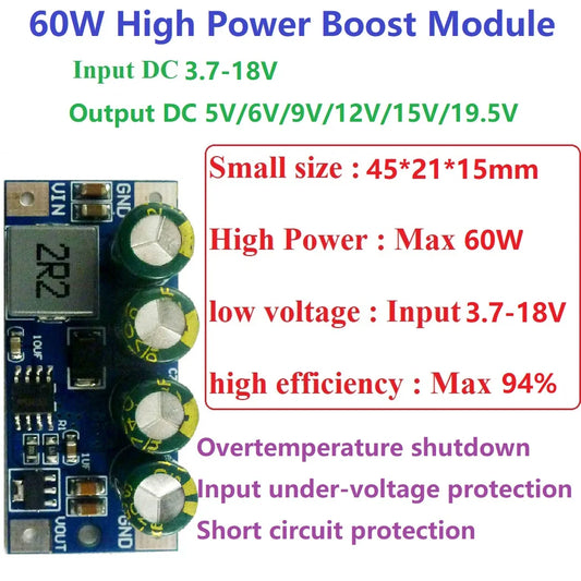 DD0424TA 5A high-power DC DC Converter Step-Up Module DC 3.7V 4.2V 7.5V 8V 9V 10V 14.8V to 5V 6V 9V 12V 15V 19.5V Voltage Boost Board