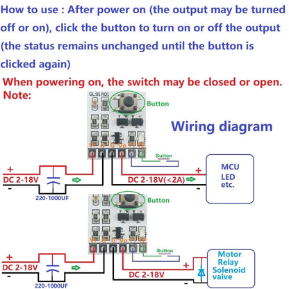 SL91A01 DC 2-18V 2A LED Controller Bistable self-locking switch Module Button touch electronic board
