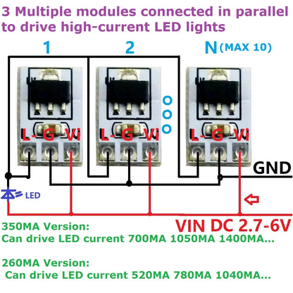 LDC350MA Ultra-small DC 3V 3.3V 3.7V 5V 260/350mA Constant Sink Current Multifunction LED Driver Board Parallel & series applications