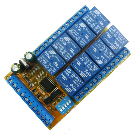 IO25E08 8ch DC 5V 12V 24V DIP Switch Delay Relay Module Flip-Flop Latch Bistable Self-locking Interlock Latch Power Conditioner