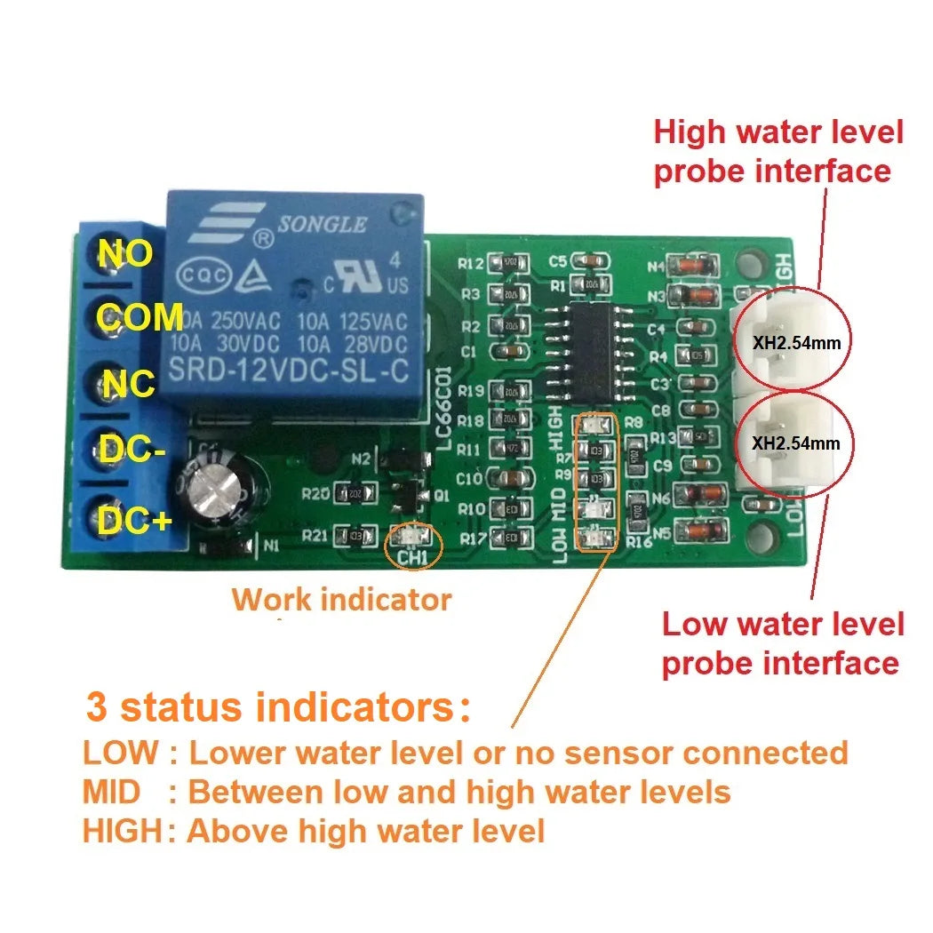 LC66C01 DC 12V Fish tank Aquarium automatic supply controller Water Level Sensor Solenoid High Mid Low level LED indicator Board
