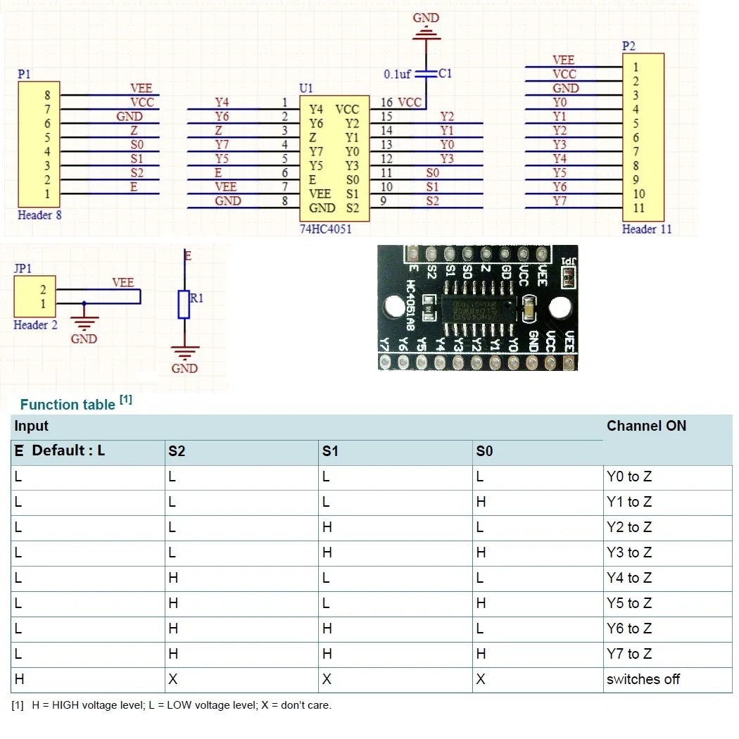 HC4051A8  8ch Analog Logic acquisition Multiplexer Demultiplexer Selection switch Module 74HC4051 Board for Arduiuo Breadb