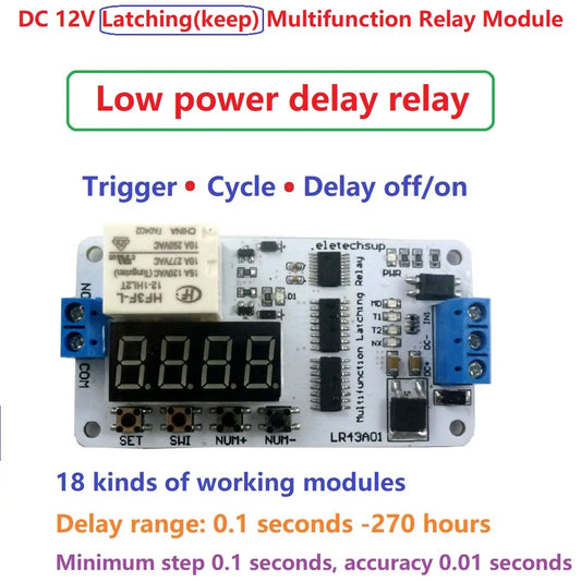 LR43A01 DC 12V Multi-function Magnetic Latching(keep) Impulse Relay Delay Time Switch Module for UPS Battery Motor LED IP Camera