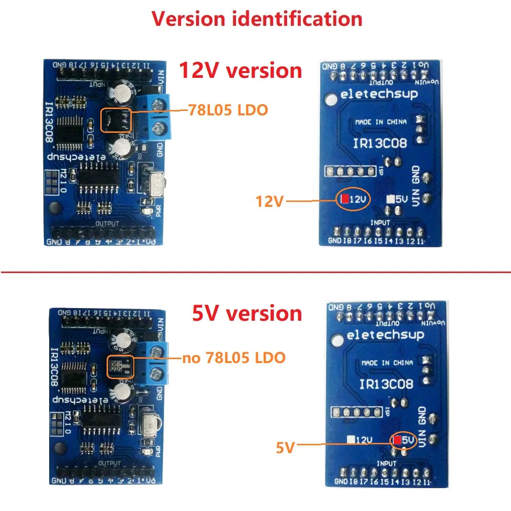 IR13C08 8CH DC 5V 12V Multi-function IR infrared remote control module Delay Self-locking VS1838 Receiver decoder for Relay Switch Board
