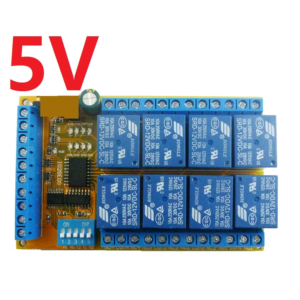 IO25E08 8ch DC 5V 12V 24V DIP Switch Delay Relay Module Flip-Flop Latch Bistable Self-locking Interlock Latch Power Conditioner