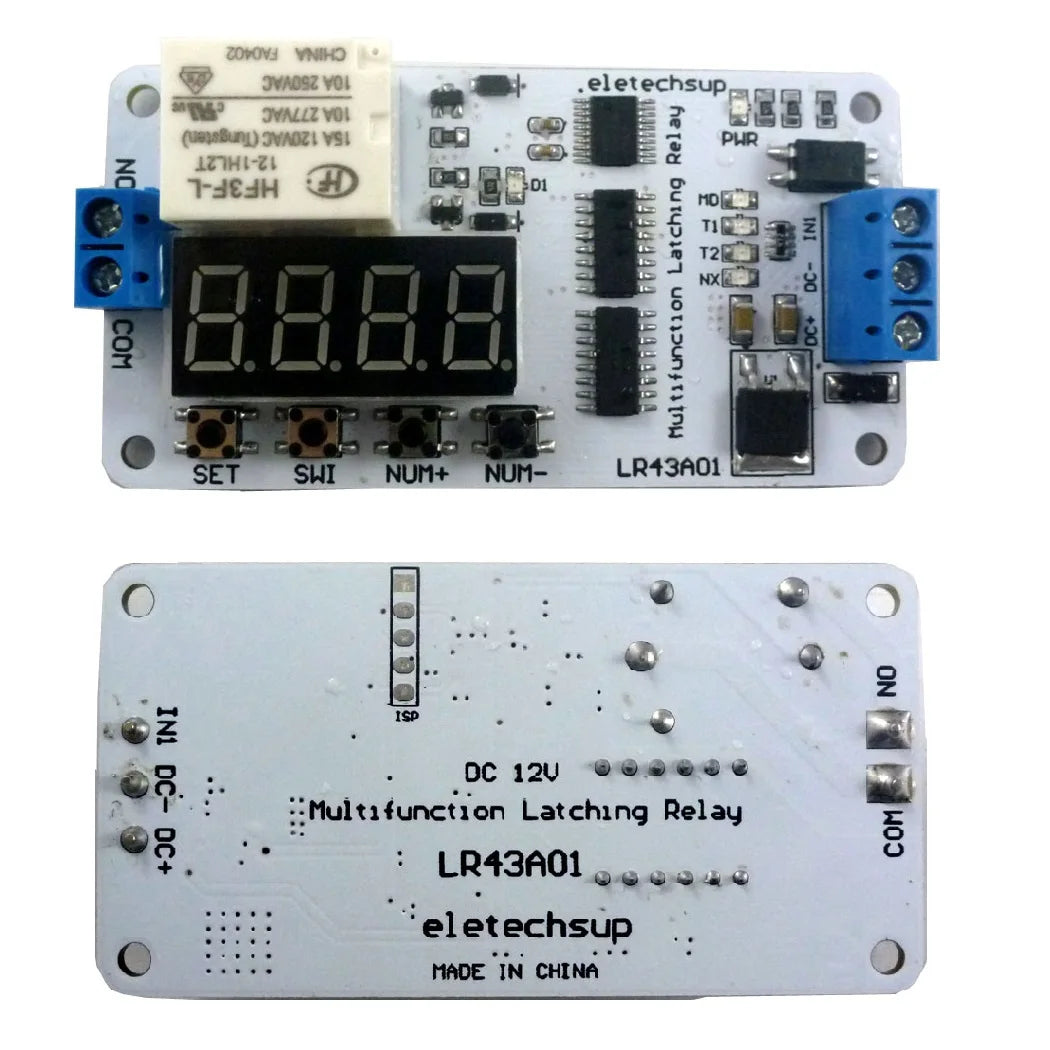 LR43A01 DC 12V Multi-function Magnetic Latching(keep) Impulse Relay Delay Time Switch Module for UPS Battery Motor LED IP Camera
