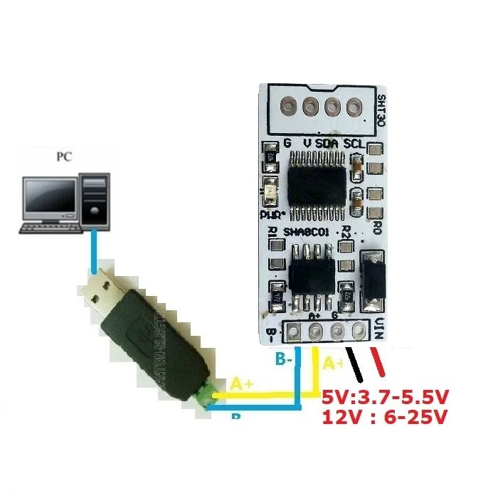 SHA8C01 -40-125Celsius  0-100%RH SHT30 SHT3X RS485 TTL232 Modbus Rtu Digital Temperature and Humidity Sensor Module