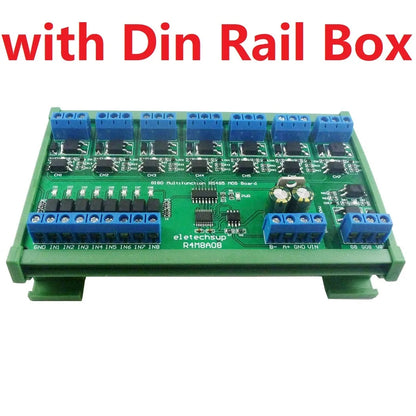 R4M8A08 5A DC 6-24V 8I8O Multifunction Modbus RTU MOSFET Module Support 03 06 16 Function Code RS485 Switch Control Board DIN35 Rail Box