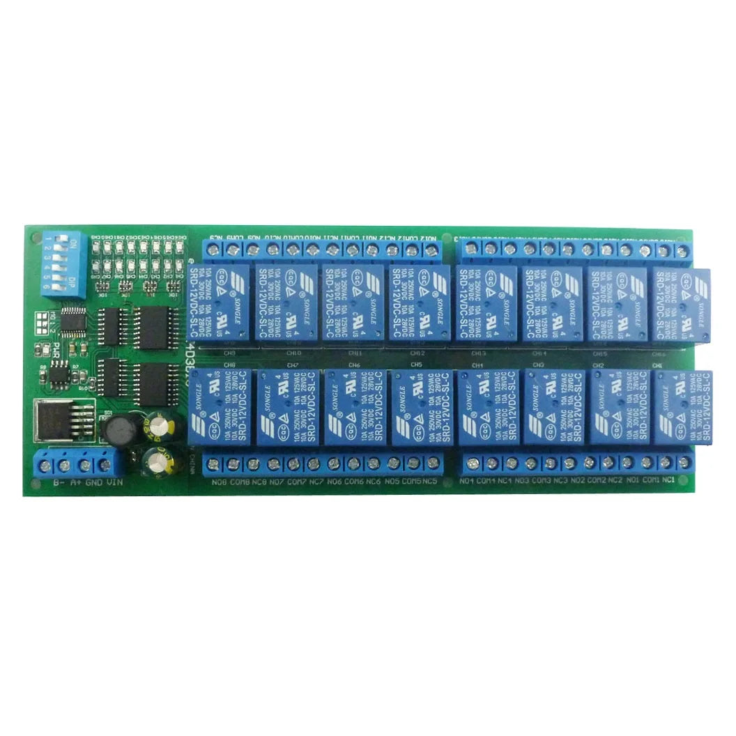 R4D3B16 16-Channel 12V 10A DIN Rail Box PLC Expansion Board RS485 Modbus RTU Relay Module