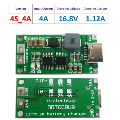 DDTCCRUB Multi-Cell 2S 3S 4S Type-C To 8.4V 12.6V 16.8V Step-Up Boost LiPo Polymer Li-Ion Charger 7.4V 11.1V 14.8V 18650 Lithium Battery