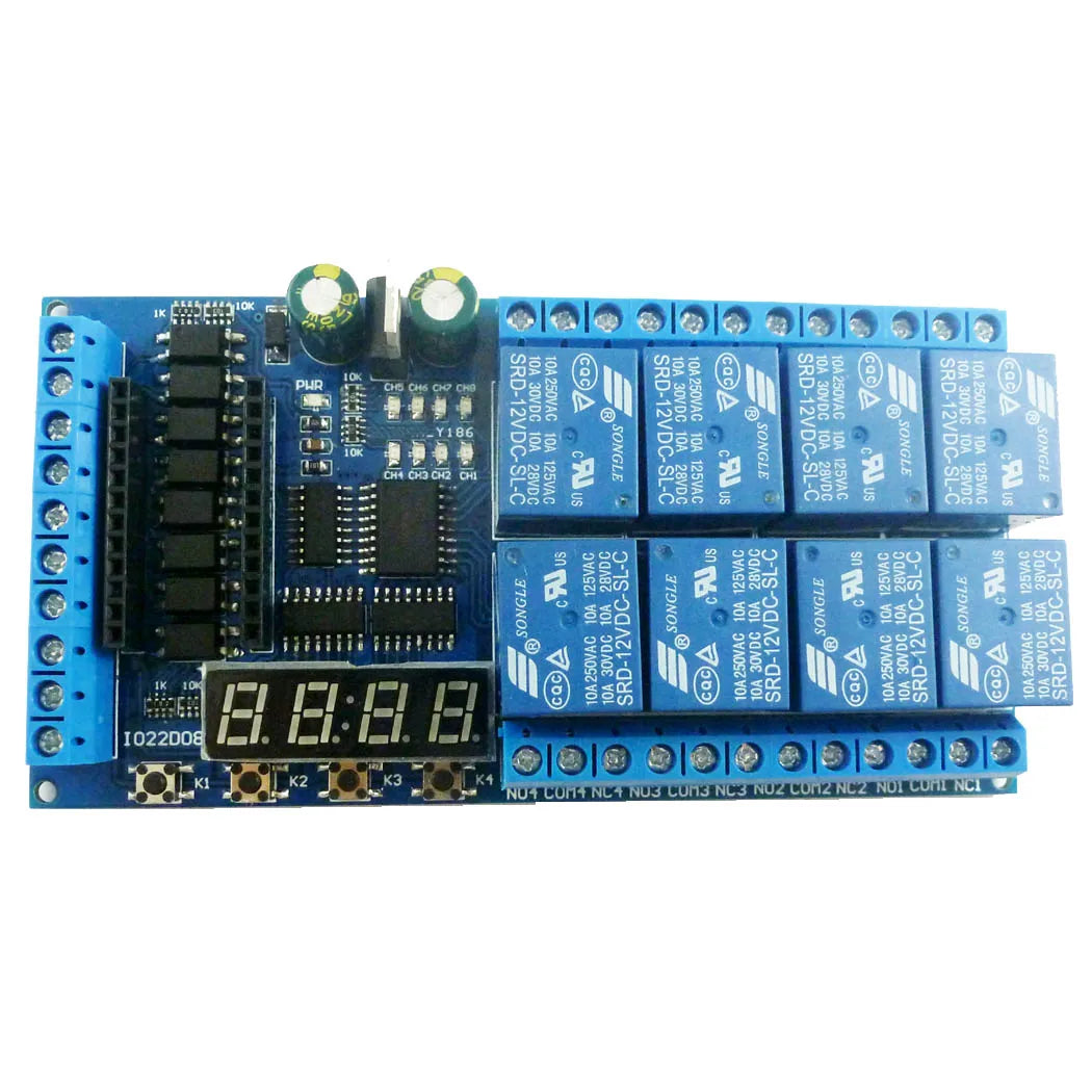 IO22D08 8ch DC 12V Pro mini Relay Shield Module PLC Board for Arduiuo  MEGE2560 Delay Self-locking Interlock Timer Switch