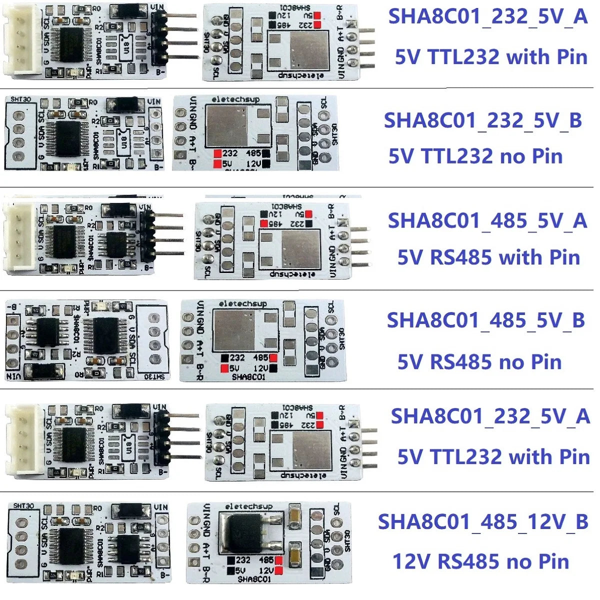 SHA8C01 -40-125Celsius  0-100%RH SHT30 SHT3X RS485 TTL232 Modbus Rtu Digital Temperature and Humidity Sensor Module