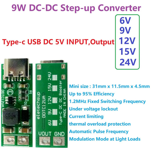 DDTC12UA 9W mini Type-C Female USB DC 5V to  6V 9V 12V 15V 24V DC DC Boost Converter PWM PFM Module for LED MCU diy electronic kit