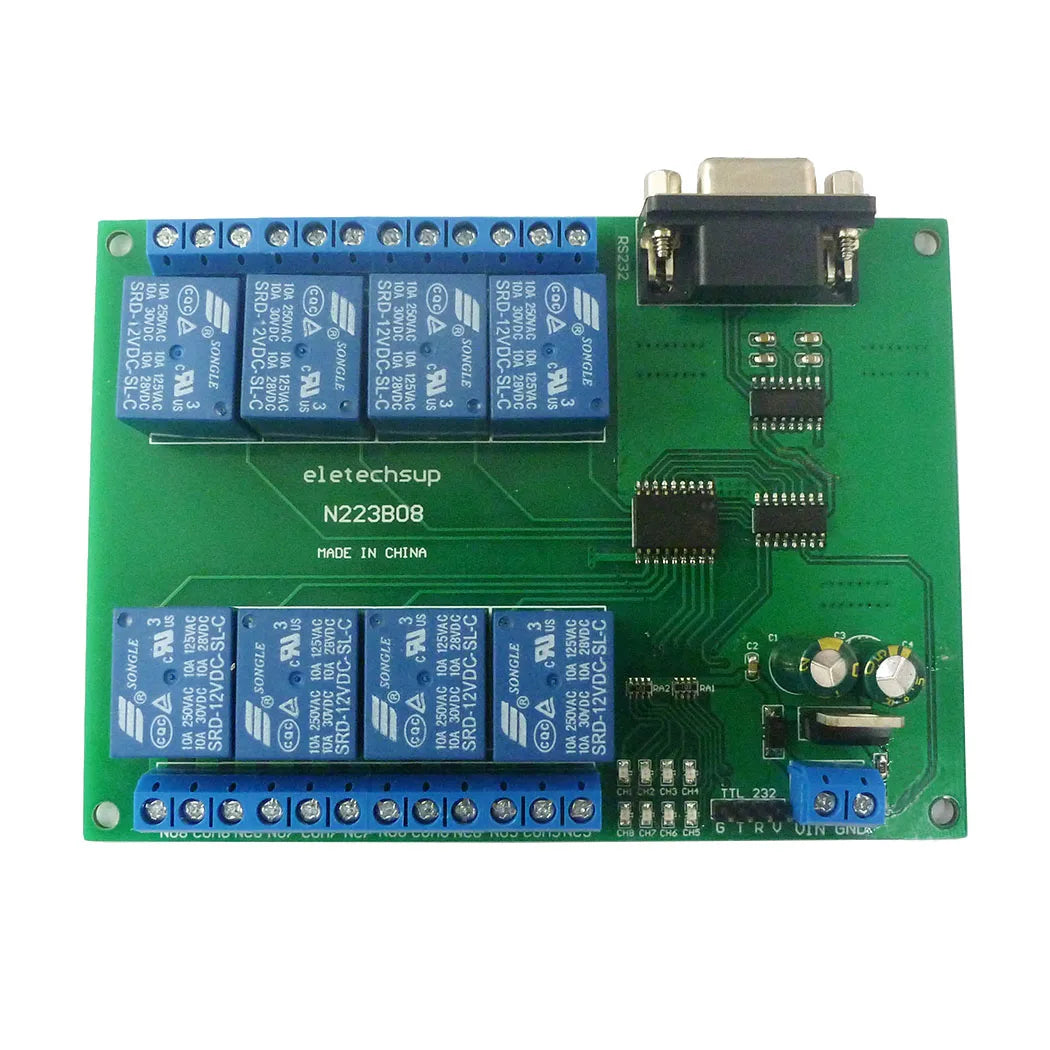 N223B08 8CH DC 12V RS232 Relay Module Serial port Remote Control Switch for PLC PLC IO expansion Board