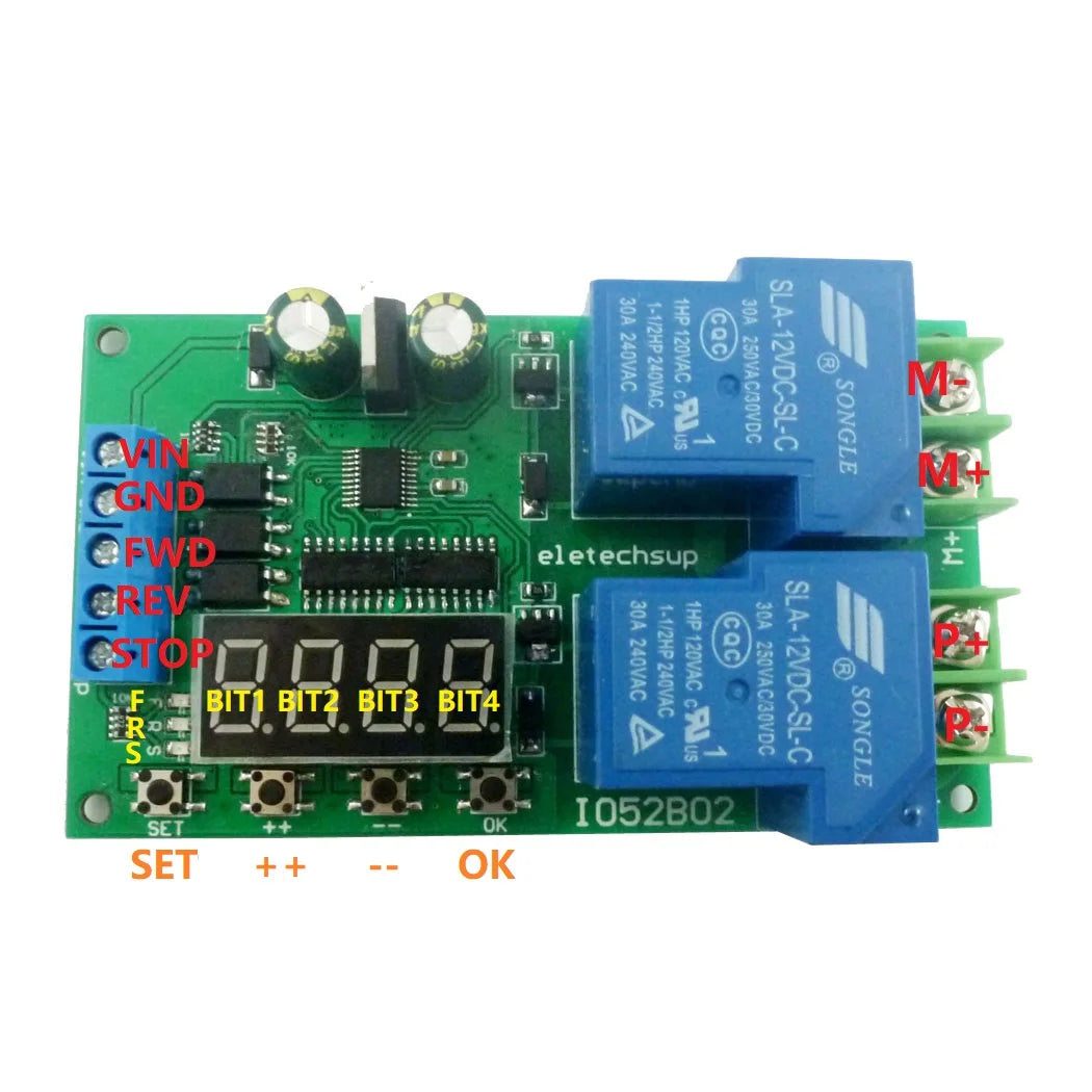 IO52B02 30A 12V Multifunction DC/AC Motor Forward & Reverse Controller 0.1-999.9S Delay Relay Module