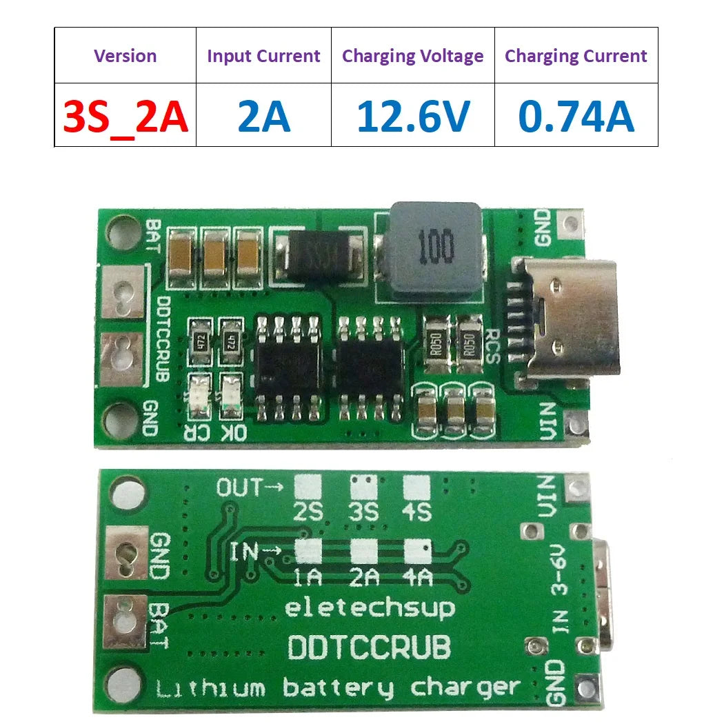 DDTCCRUB Multi-Cell 2S 3S 4S Type-C To 8.4V 12.6V 16.8V Step-Up Boost LiPo Polymer Li-Ion Charger 7.4V 11.1V 14.8V 18650 Lithium Battery