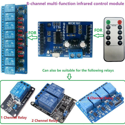 IR13C08 8CH DC 5V 12V Multi-function IR infrared remote control module Delay Self-locking VS1838 Receiver decoder for Relay Switch Board