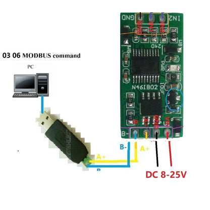 N46IB02 4-20MA to RS485 2 Channel DC 12V 0-25MA Analog acquisition module 12Bit  ADC Board Modbus RTU PLC