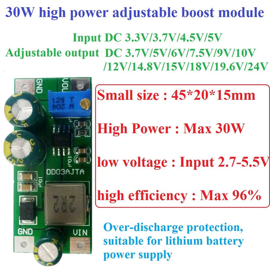 DD03AJTA 6A High-power DC 2.7-5.5V to 3.5-24V Step-Up Boost Converter Module for Li-ion Lipo UVLO PTZ IP Camera PLC Motro LED