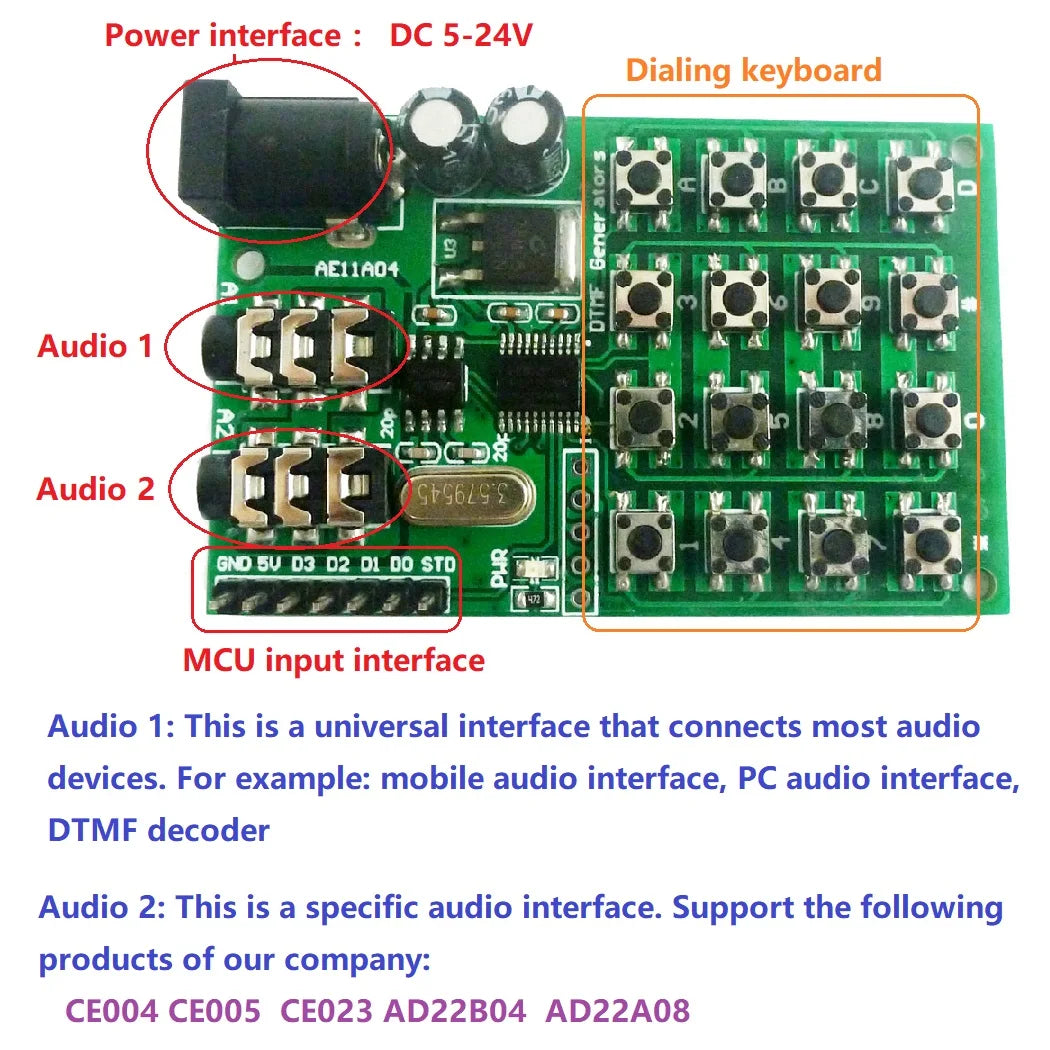 AE11A04 DTMF Generator Encoder Transmitter Module Dialing keyboard MCU control for PC Interphone Mobile audio Smart home