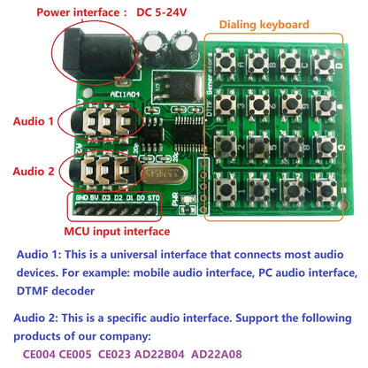 AE11A04 DTMF Generator Encoder Transmitter Module Dialing keyboard MCU control for PC Interphone Mobile audio Smart home