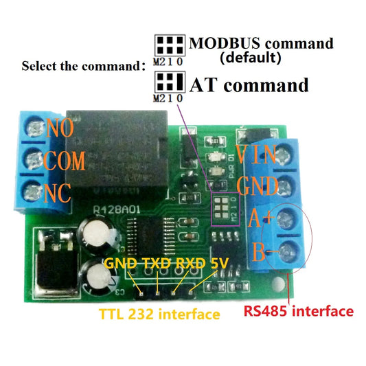 R428A01 2 in 1 RS485 & RS232(TTL) AT & Modbus RTU Relay Switch Board PC USB COM UART Serial port 1 Channel 12VDC Module