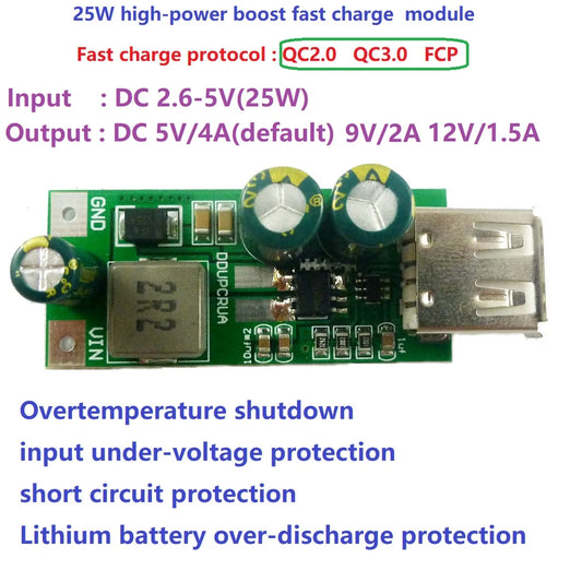 DDUPCRUA 20W QC3.0 2.0 FCP Fast Quick Charger 3.7V 3.8V 4.2V 4.5V to 5V 9V 12V USB DC-DC Boost Module Smart Phone PAD Charging