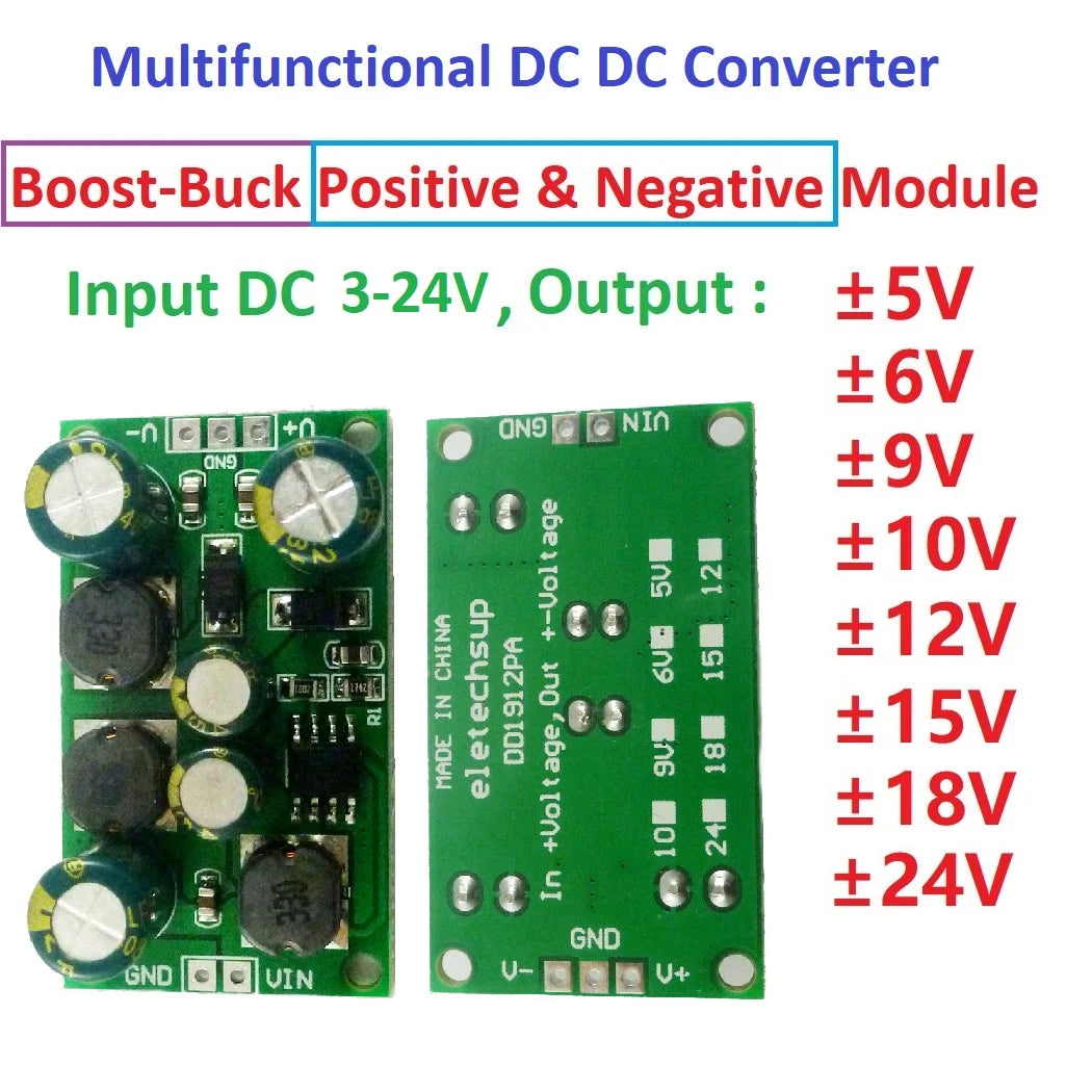 DD1912PA Multifunction DC-DC Converter Step-up Step-down Dual Voltage Regulator Module Input 3-24V Output +-5V 6V 9V 10V 12V 15V 18V 24V