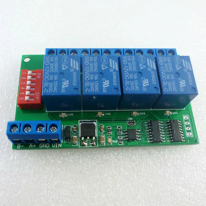 CE040 4 Channel DC 12V RS485 Relay Module Modbus RTU & AT Command Remote Control Switch for PLC PTZ Camera Security Monitoring