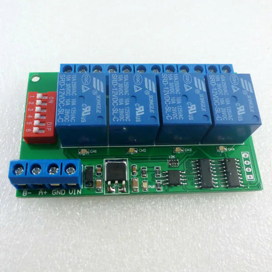 CE040 4 Channel DC 12V RS485 Relay Module Modbus RTU & AT Command Remote Control Switch for PLC PTZ Camera Security Monitoring